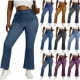 thumbnail image 1 of SROBPTY Womens Pants Print Flare-Leg Stretch Loose with Pockets Long Trousers for Everyday Wear, 1 of 5
