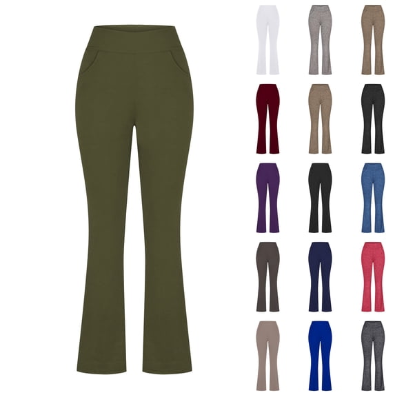 SROBPTY Womens Pants Solid High Elastic Waist Flare-Leg Stretch Relaxed Active Long Trousers for Everyday Use
