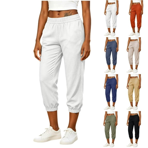 SROBPTY Fall Womens Pant Solid Linen High Waist Slim Casual Trousers