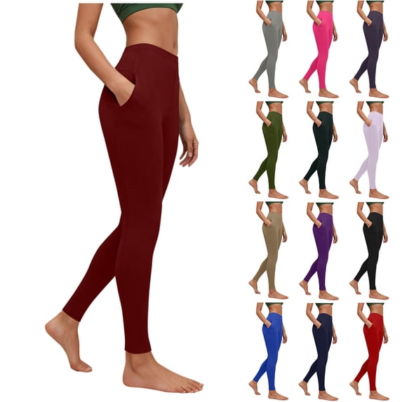 SROBPTY Fall Womens Pant Solid Stretchy Yoga Sport Running Pocket Trousers