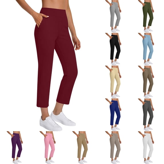 SROBPTY Fall Womens Pants Solid Stretchy Golf Ankle Casual Trousers