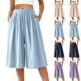 thumbnail image 1 of SROBPTY Womens Pants Solid Wide-Leg Drape Loose 7/8th Trousers for Daily Use, 1 of 5