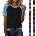 thumbnail image 1 of SROBPTY Womens Shirts Fashion Solid Crew Neck Short Sleeve Breathable Summer Tops for Everyday Wear, 1 of 4