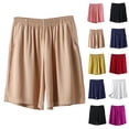 thumbnail image 1 of SROBPTY Womens Shorts Solid Elastic Waist with Pockets Summer Pants, 1 of 5