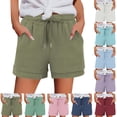 thumbnail image 1 of SROBPTY Womens Shorts Solid High Waist Drawstring with Pockets Summer Pants, 1 of 4