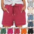 thumbnail image 1 of SROBPTY Womens Shorts Solid High Waist Drawstring with Pockets Summer Pants, 1 of 4