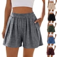 thumbnail image 1 of SROBPTY Womens Shorts Solid High Waist Knit Breathable Summer Pants, 1 of 5