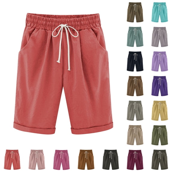 SROBPTY Womens Shorts Solid Knee Length Breathable Summer Pants