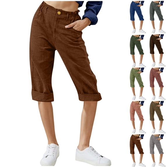 SROBPTY Womens Shorts Solid Wide Leg Straight 7 Inch Summer Pants