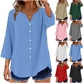 thumbnail image 1 of SROBPTY Womens Summer Tops, Blouse for Women, Womens Casual V Neck Button Down Solid 3/4 Sleeve Blouse Tops Gray,M, 1 of 5