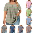 thumbnail image 1 of SROBPTY Womens Summer Tops Plus Size, T Shirts for Women, Womens Striped Crew Neck Button Short Sleeve T Shirt Blouse Tops Green,XL, 1 of 5