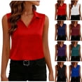 thumbnail image 1 of SROBPTY Womens Summer Tunic, Tank Tops for Women, Women's Casual Fashion Solid Buttoned Lapel Collar Sleeveless Pullover Tank Top Red,M, 1 of 5