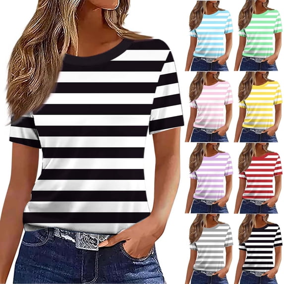 SROBPTY Womens T-Shirts Print Crew Neck Short Sleeve Lightweight Casual Summer Tops for Daily Use