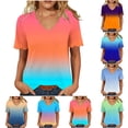 thumbnail image 1 of SROBPTY Womens T-Shirts Print V Neck Short Sleeve Breathable Summer Tops for Daily Use, 1 of 5