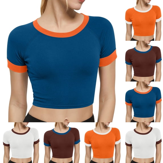 SROBPTY Womens T-Shirts Solid Crew Neck Short Sleeve Color Loose Breathable Tops for Summer Wear