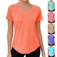 thumbnail image 1 of SROBPTY Womens T-Shirts Solid V Neck Short Sleeve Active Loose Breathable Summer Tops for Sports, 1 of 5