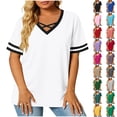 thumbnail image 1 of SROBPTY Womens T-Shirts Solid V Neck Short Sleeve Breathable Plus Size Casual Summer Tops for Everyday Wear, 1 of 5
