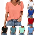 thumbnail image 1 of SROBPTY Womens T-Shirts Solid V Neck Short Sleeve Button Fashion Breathable Summer Tops for Casual Use, 1 of 5