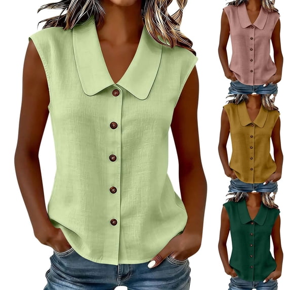 SROBPTY Womens Tank Tops Solid Collared Button Front Sleeveless Summer Shirts for Daily Wear