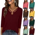 thumbnail image 1 of SROBPTY Womens Tops Solid Crew Neck 3/4 Sleeve Basic Soft Breathable Shirts for Outdoor Use, 1 of 4