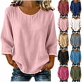 thumbnail image 1 of SROBPTY Womens Tops Solid Crew Neck 3/4 Sleeve Relaxed Lightweight Soft Shirts for Casual Use, 1 of 5