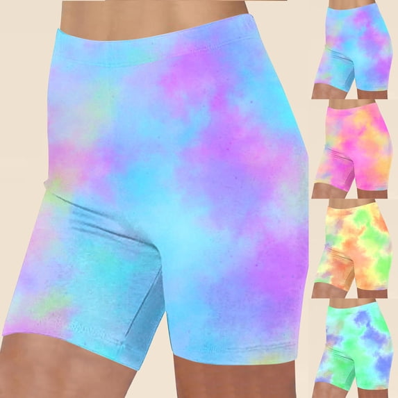 SROBPTY Womens Shorts Print Gradient Knee Length Summer Pants for Yoga