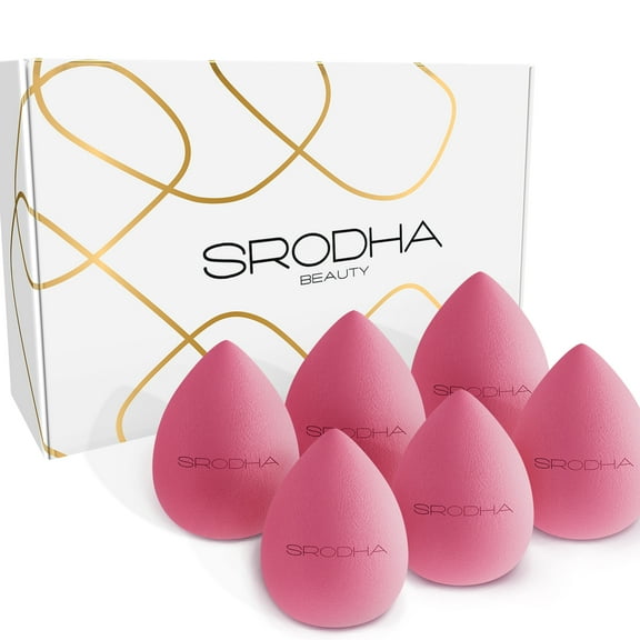 SRODHA Beauty Makeup Sponges - Set of 6 - For Foundation Cream Powder - Teardrop Pink