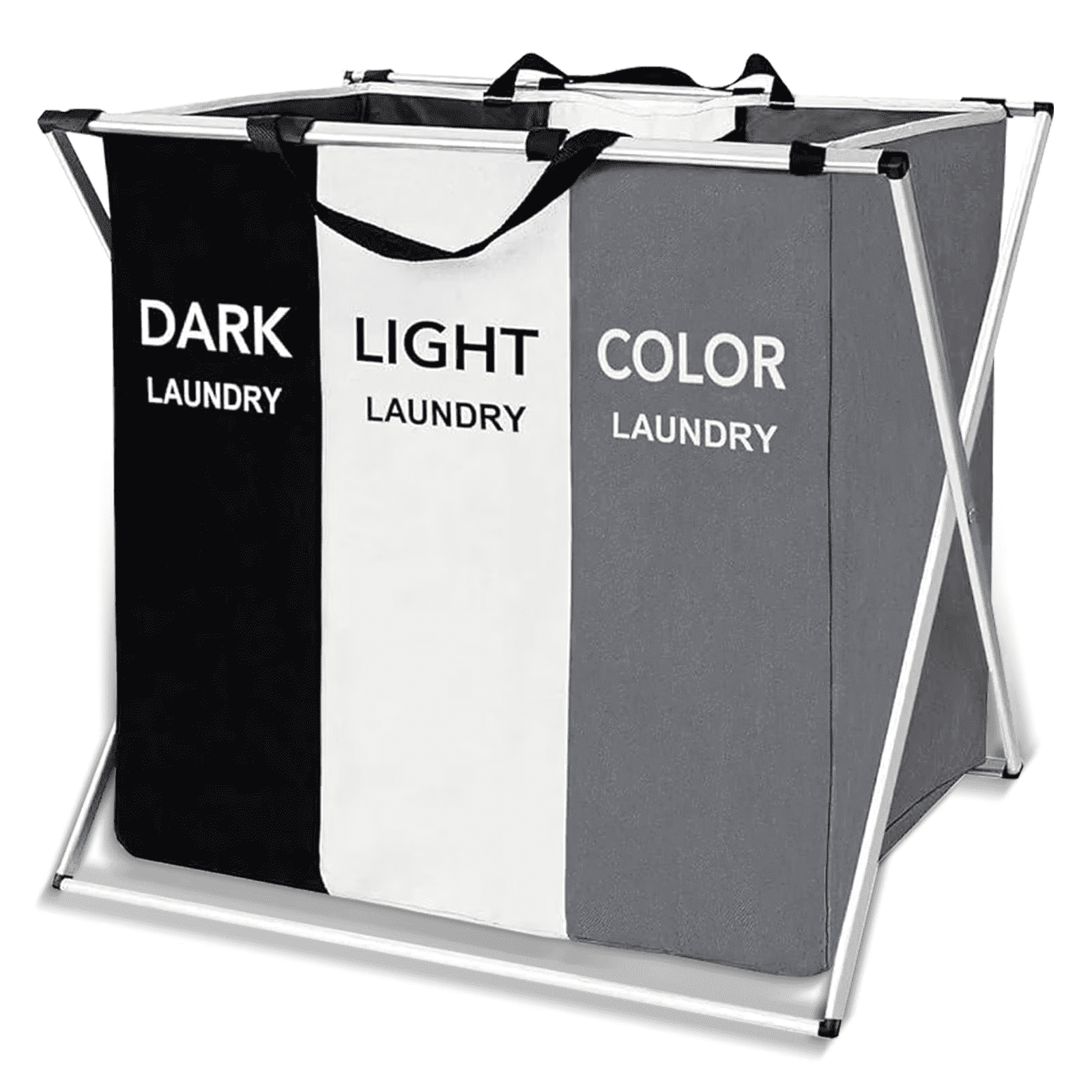 SROEDTY Collapsible Laundry Basket, 3-Compartment Freestanding Clothes Hamper with Reinforced Handles, Large Capacity Waterproof for Laundey Room, Living Room