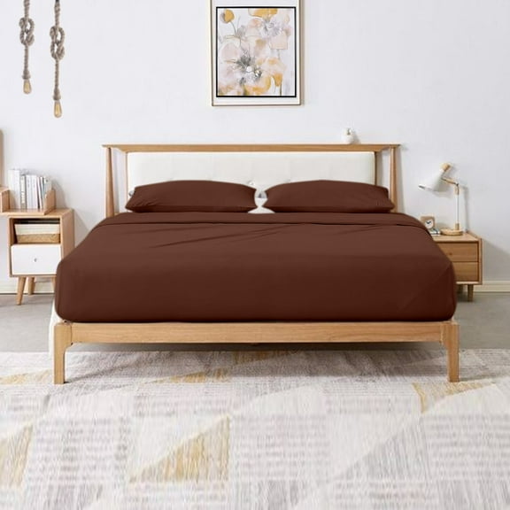 SRP Linen 100% Egyptian Cotton 4 PCs Bed Sheet Set Fits Upto (24" Inches) Deep Pocket, 1000 Thread Count Solid Pattern - Chocolate - Twin