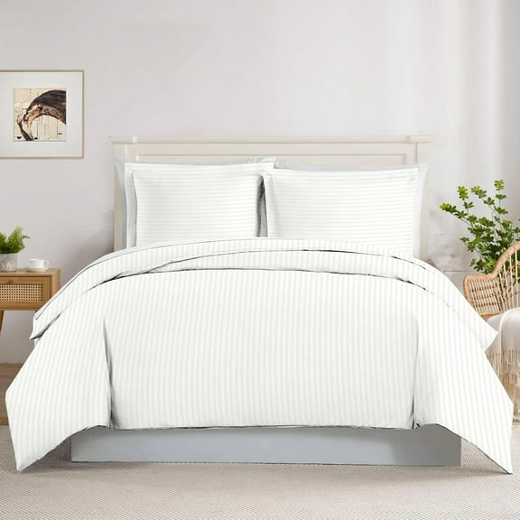 SRP Linen 500 Thread Count White Stripe Duvet Set, King