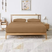 SRP Linen Real 300-Thread-Count Super Soft Extra Deep Pocket 4-Pieces Sheet Set, Solid Pattern Fit Up to 25 inches Deep Pocket King, Taupe