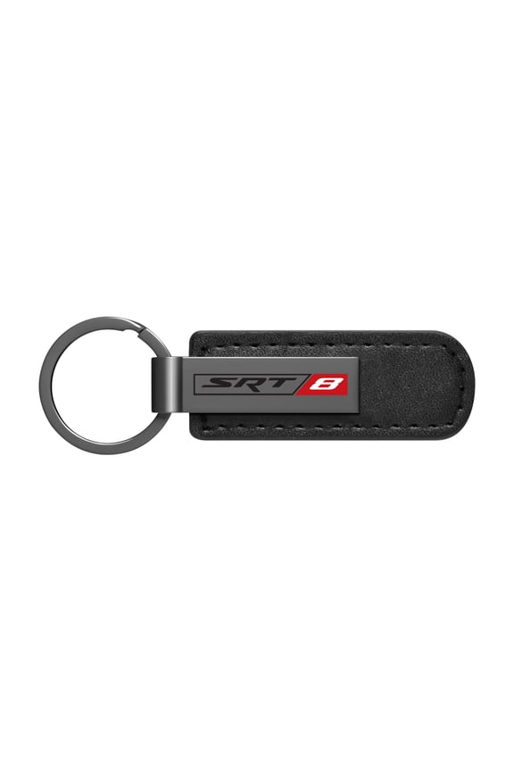 Dodge SRT-8 Logo Black PU Leather Strap Black Metal Bar LED Printed Logo Key Chain