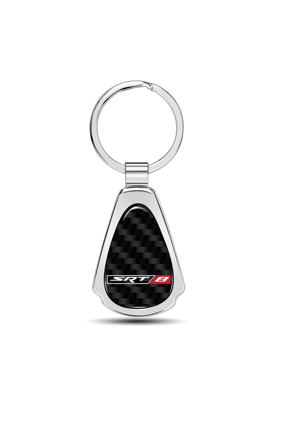 SRT-8 Logo Real Carbon Fiber Chrome Metal Teardrop Key Chain for Dodge Jeep RAM