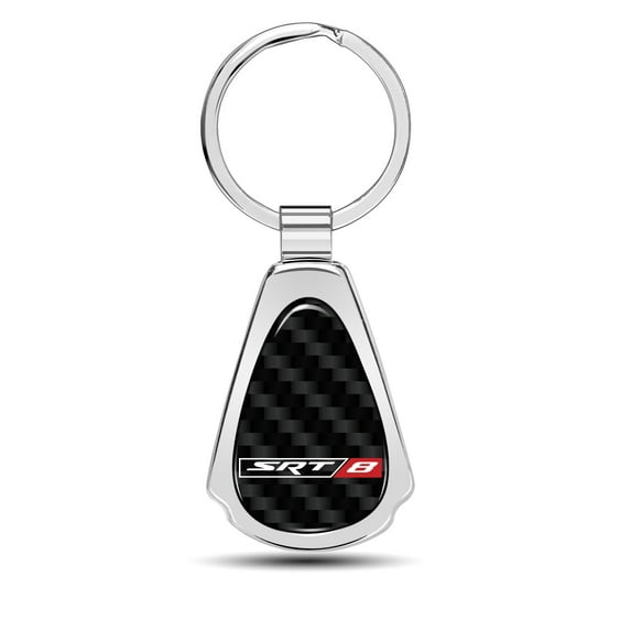 SRT-8 Logo Real Carbon Fiber Chrome Metal Teardrop Key Chain for Dodge Jeep RAM
