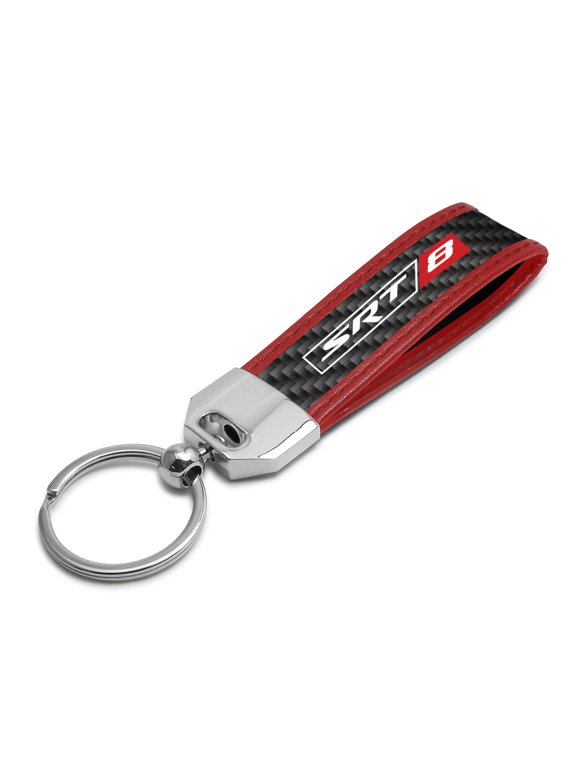 SRT-8 Logo Real Carbon Fiber Strap with Red Leather Stitching Edge Key Chain for Dodge Jeep RAM