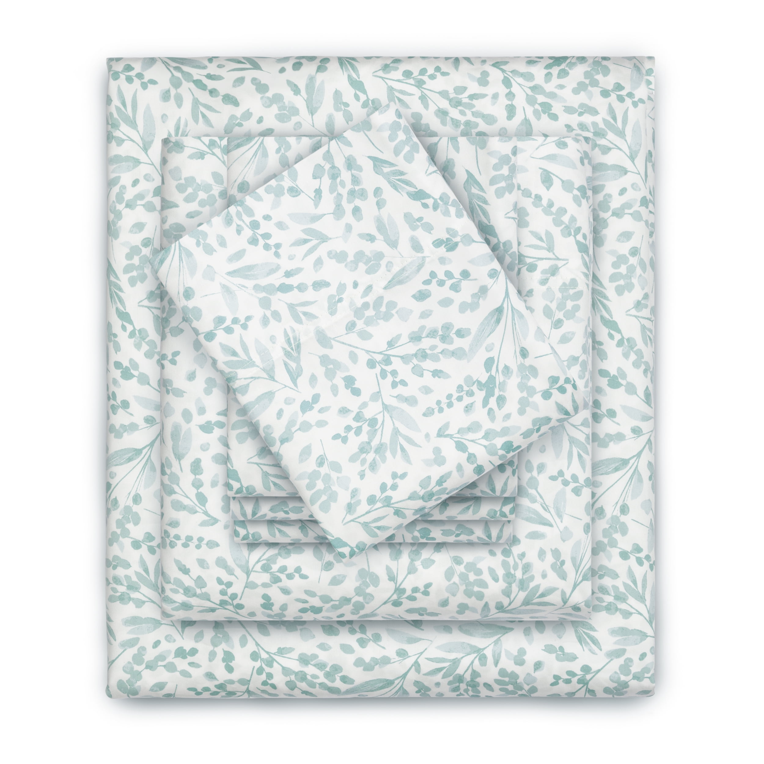 Serta 6-Piece 800 Thread Count Blue Botanical Cotton Rich Adult Bed Sheet Set, Full - Deep Pocket