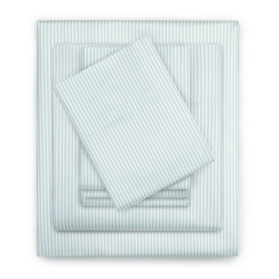 Serta 6-Piece 800 Thread Count Blue Stripe Cotton Rich Adult Bed Sheet Set, Queen - Deep Pocket