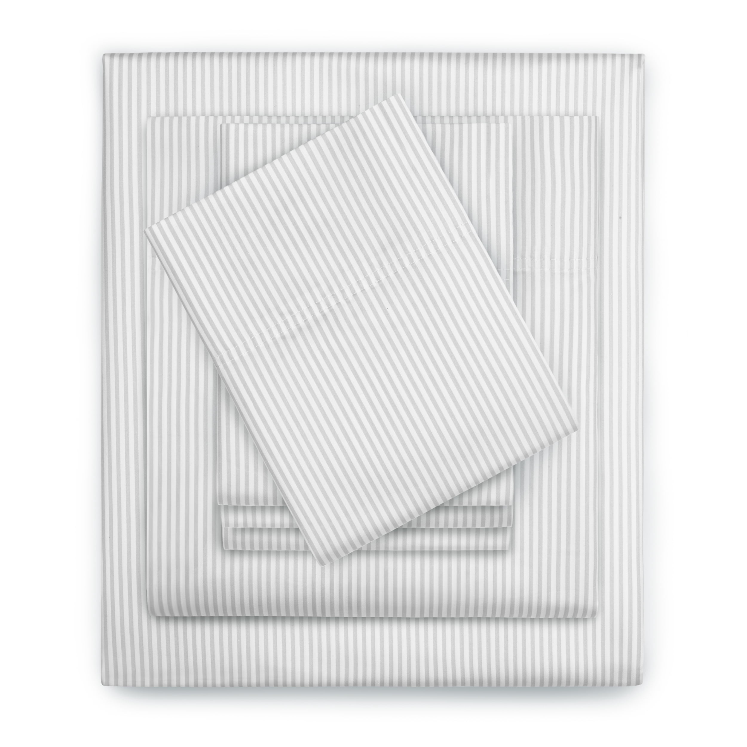 Serta 6-Piece 800 Thread Count Gray Stripe Cotton Rich Adult Bed Sheet Set, Full - Deep Pocket