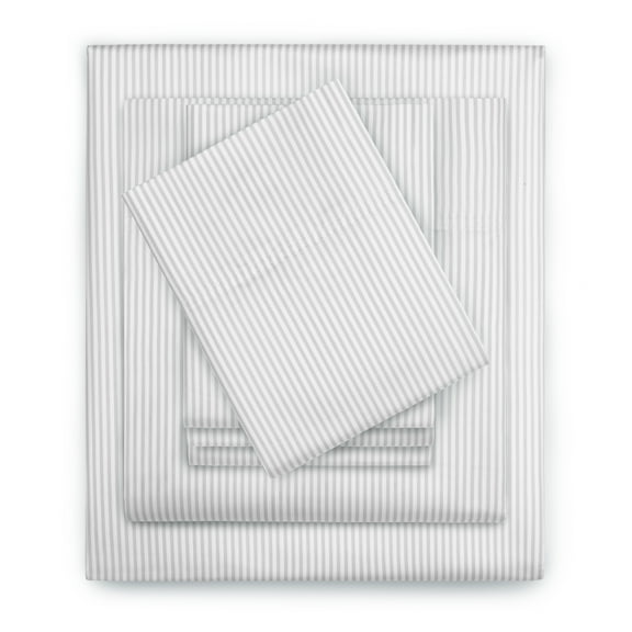 Serta 6-Piece 800 Thread Count Gray Stipe Cotton Rich Adult Bed Sheet Set, King - Deep Pocket