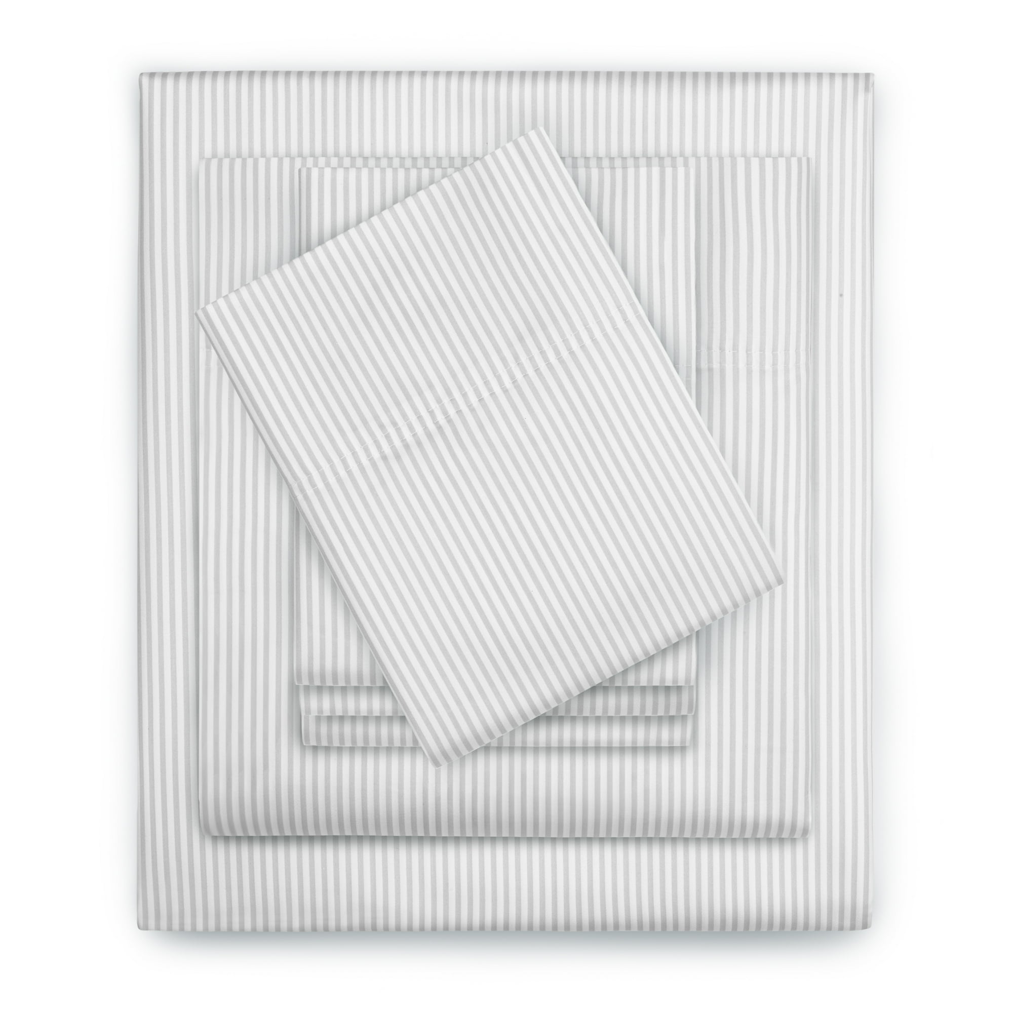 Serta 6-Piece 800 Thread Count Gray Stripe Cotton Rich Adult Bed Sheet Set, Queen - Deep Pocket