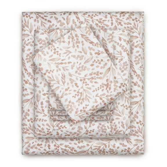 Serta 6-Piece 800 Thread Count Pink Botanical Print Cotton Rich Adult Bed Sheet Set, King - Deep Pocket