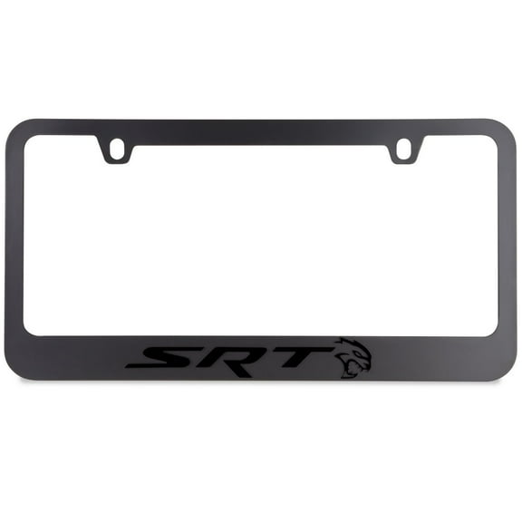 Black Dodge SRT with Hellcat Premium Carbon Stainless Steel License Plate Frame