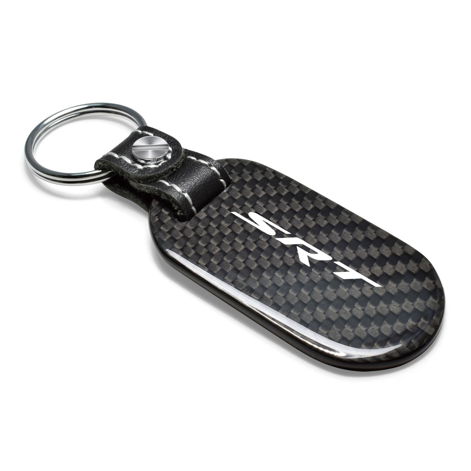 SRT Logo 100% Real Carbon Fiber 3 mm Thick Tag Style Key Chain for Dodge Jeep