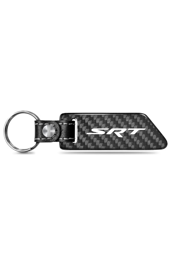 SRT Logo Real Carbon Fiber Blade Style with Black Leather Strap Key Chain