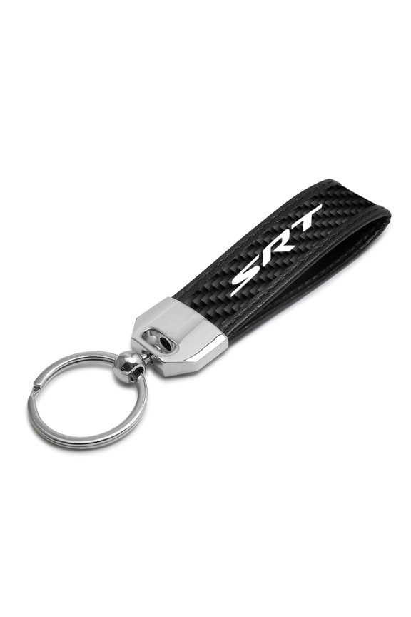 SRT Logo Real Carbon Fiber Leather Strap Key Chain with Black stitching for Dodge Jeep