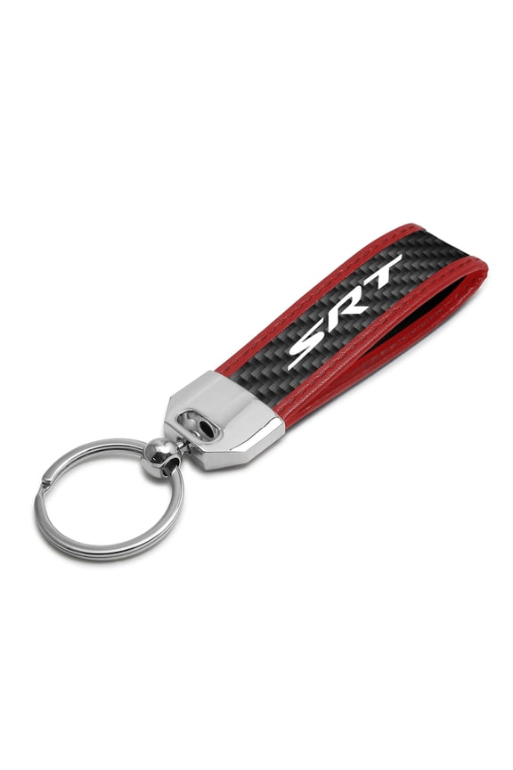 SRT Logo Real Carbon Fiber Strap with Red Leather Stitching Edge Key Chain for Dodge Jeep