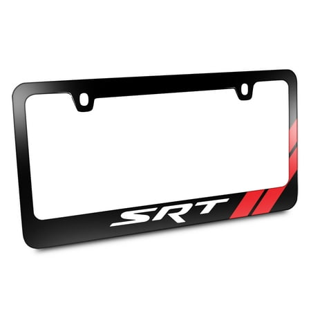 SRT Logo Red Stripe Black Metal License Plate Frame