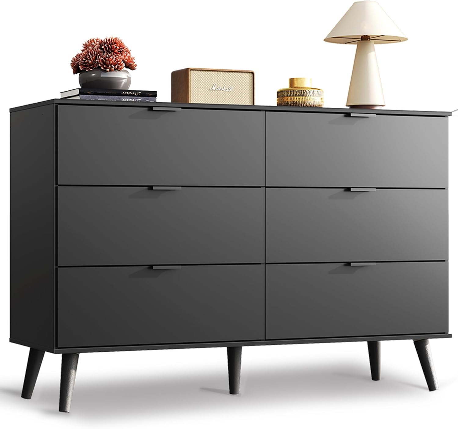 SRTHKE Black Dresser for Bedroom, 47.24'' Wide 6 Drawer Wood Dresser ...