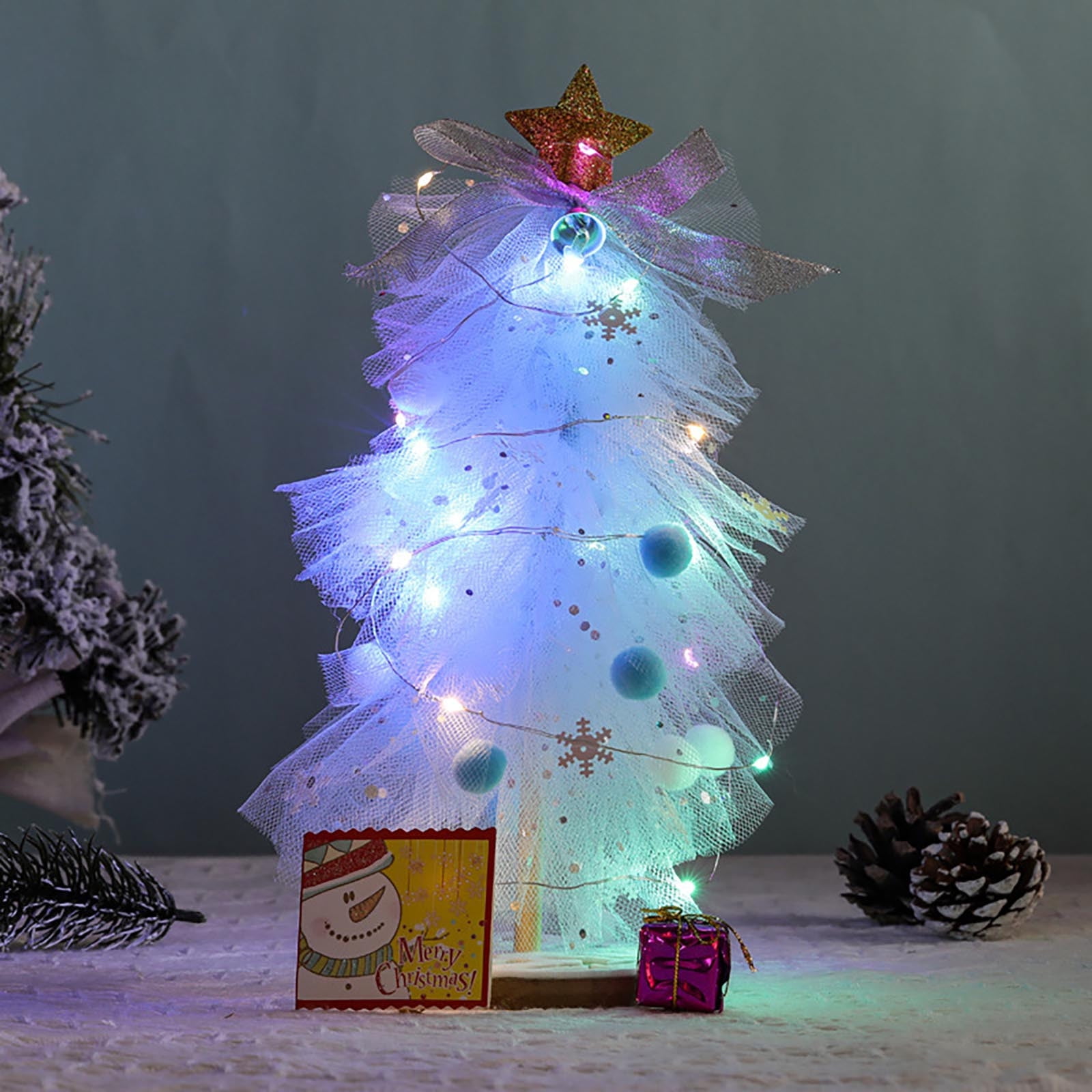 SRUILUO 1PCS 30cm/11.81" Mini Christmas Trees Light Thanksgiving