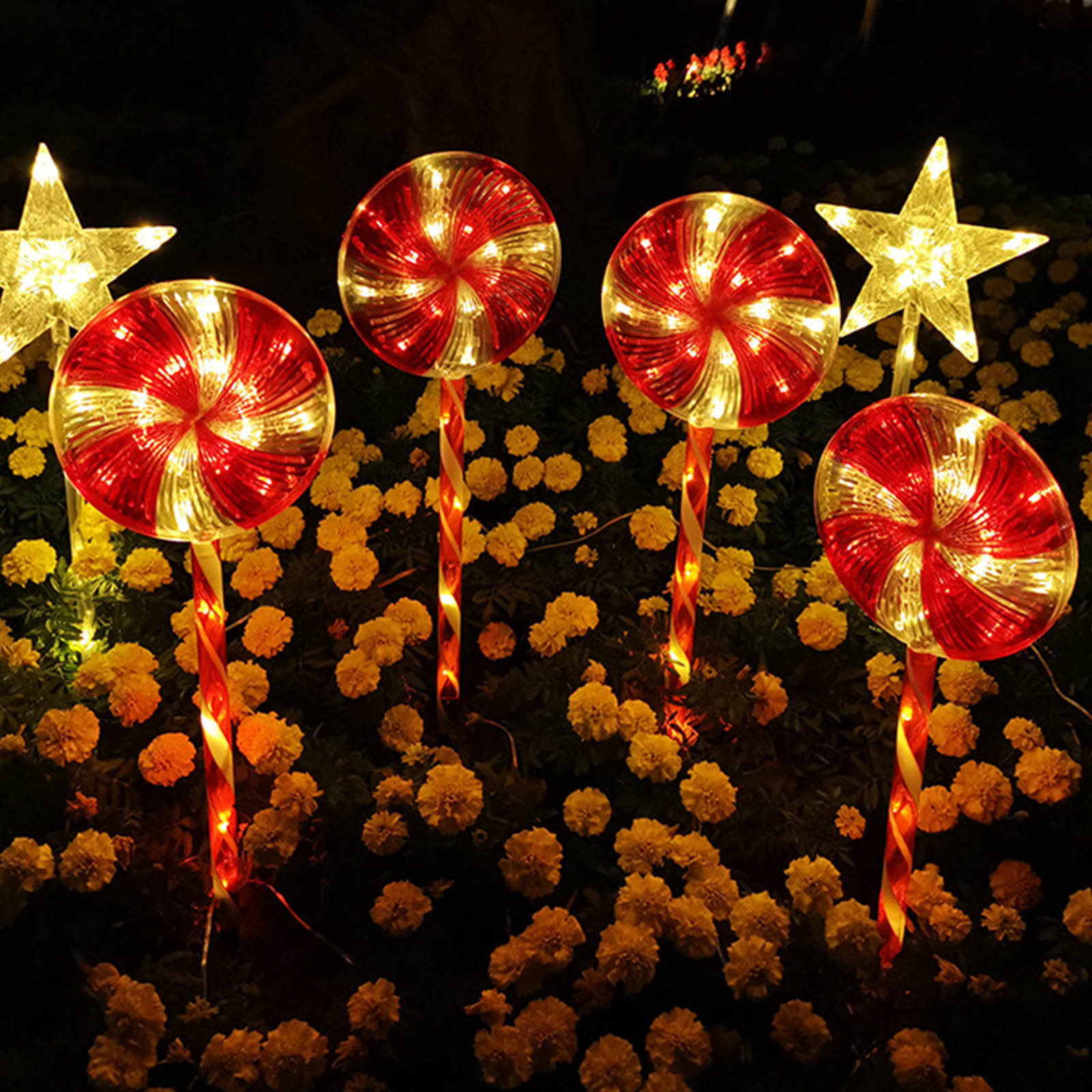 SRUILUO Christmas Lights Outdoor, 4 Pack Christmas Solar Lights Outdoor